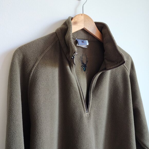 Spyder Pullover Medium Olive Green M Mens BROKEN ZIPPER Polyester Fleece Quarter - Picture 6 of 17